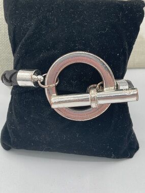 4.21.26-15 Ralph Lauren Silver Toggle Leather Bracelet